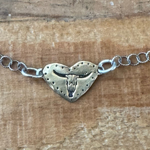 Small Silver & 14k Gold Longhorn Heart Necklace Margaret Sullivan