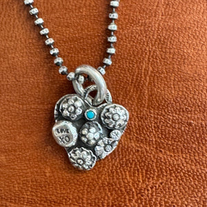 Heart w/ Turquoise & Flowers Necklace Margaret Sullivan